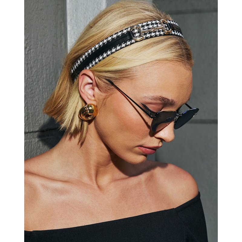 Dorthey Houndstooth Headband|Black/White|O/S