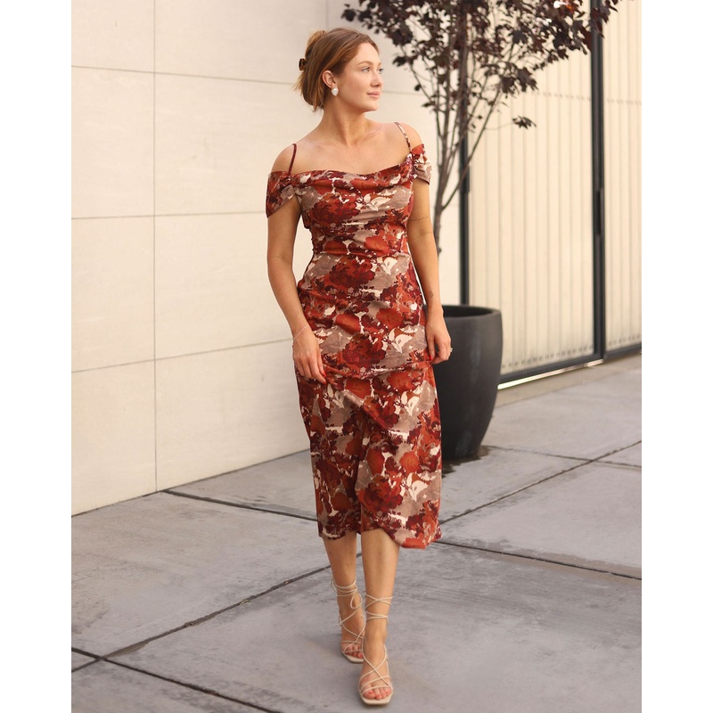 Fall With Me Satin Off Shoulder Maxi Dress