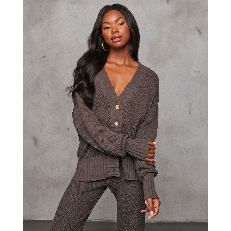 Find The Calm Front Button Textured Knit Cardigan