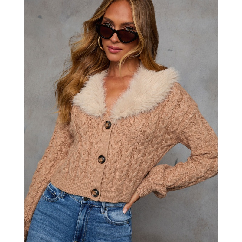 Freda Faux Fur Cable Knit Cardigan