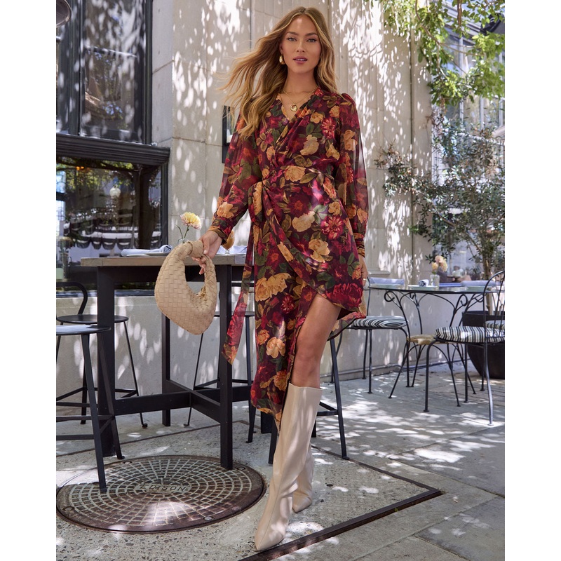 Harvest Love Floral Print Wrap Midi Dress