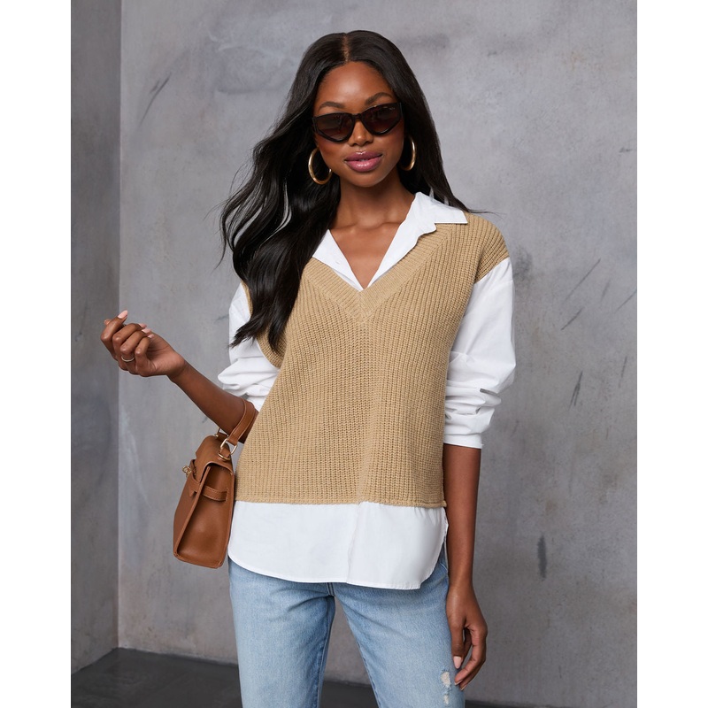 Iced Chai Long Sleeve Sweater Vest Top
