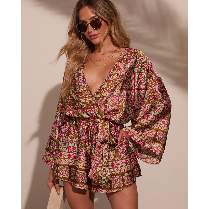 Jayden Printed Satin Romper|Pink Multi|S|M|L