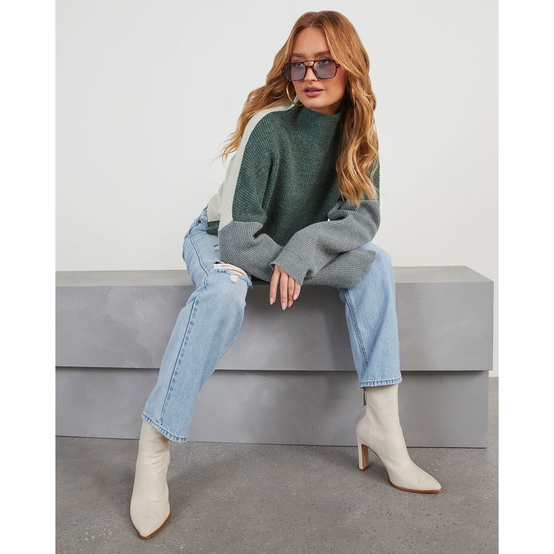 Josephina Colorblock Mock Neck Pullover Sweater