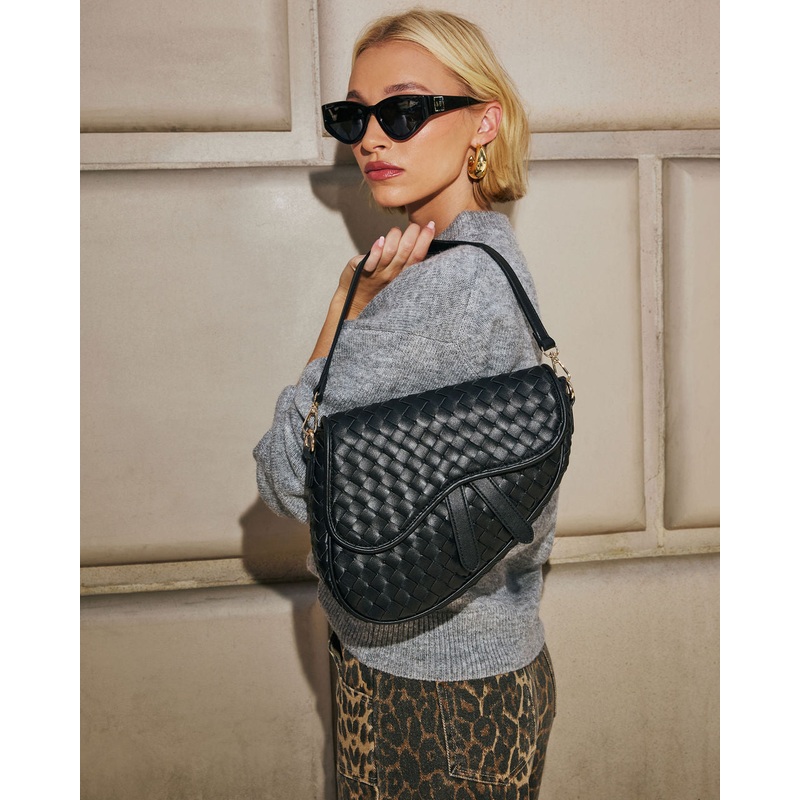 Kalila Faux Leather Woven Saddle Bag