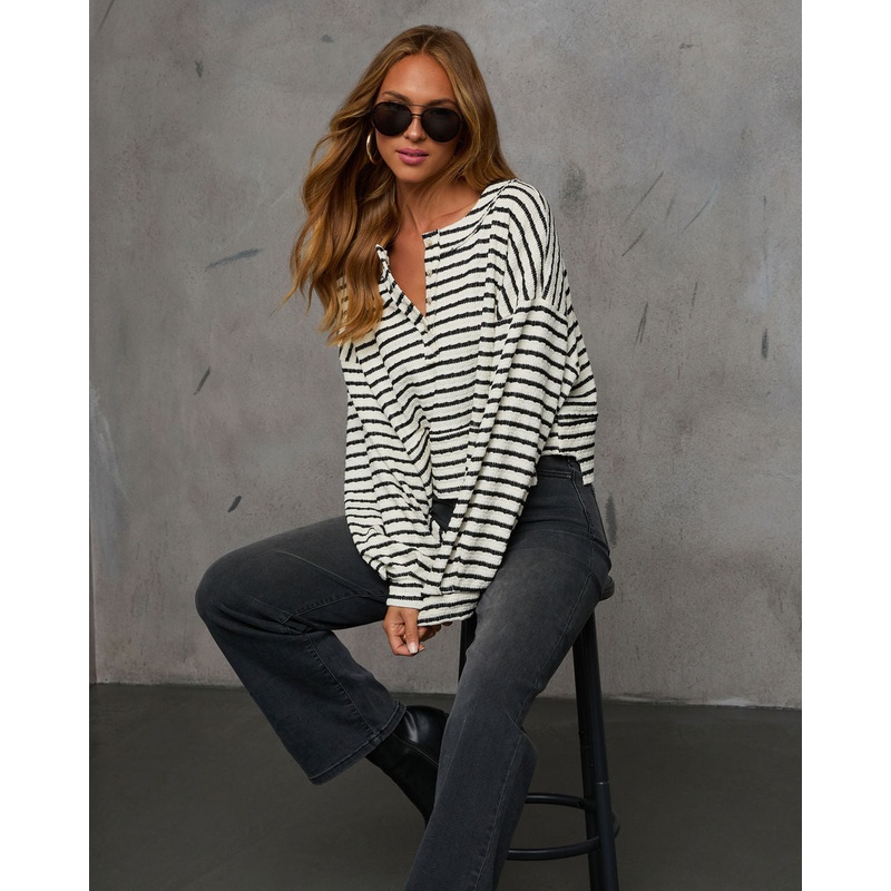Layanne Striped Partial Button Top