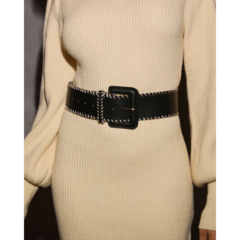 Merrick Stitched Wide Leather Belt