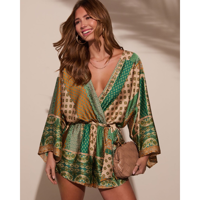 Palm Canyon Satin Tie Waist Romper
