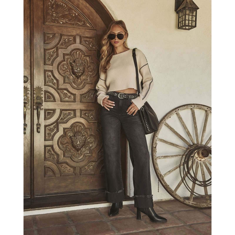 Savina Stitched Ribbed Knit Sweater