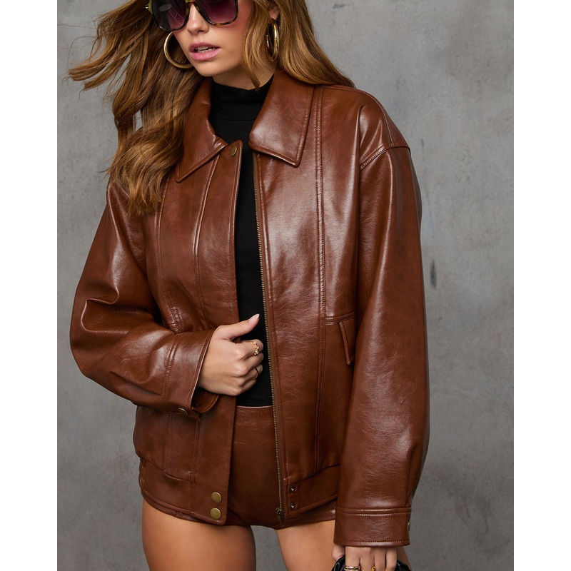 Shes It Oversized Leather Bomber Jacket