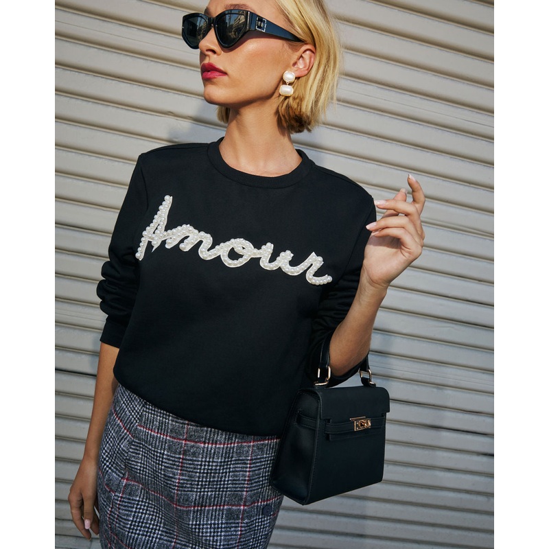 Signed Love Pearl Embellished Pullover Sweater