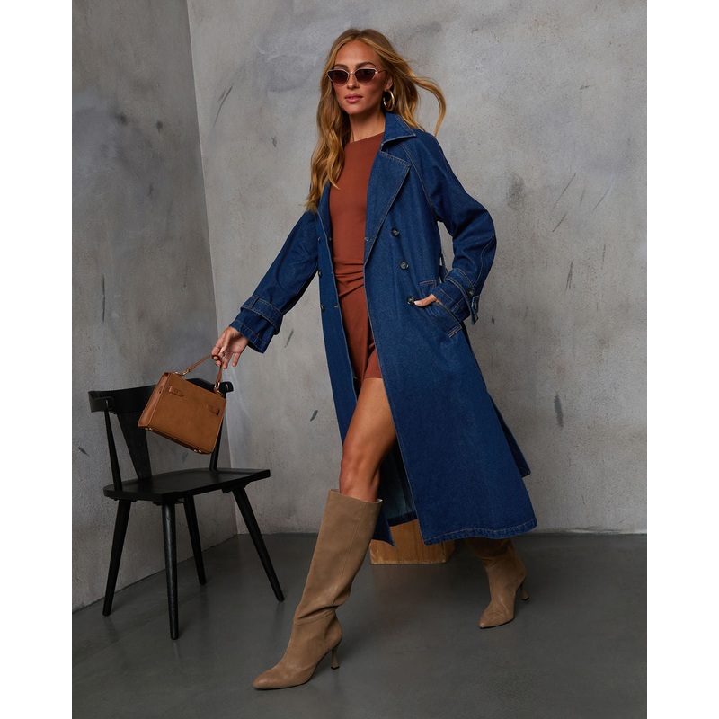 Spiced Pear Belted Denim Trench Coat