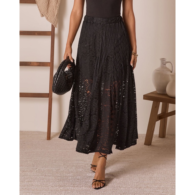 Sundrenched Lace Maxi Skirt|Black|Cream|XS|S|M|L|XL