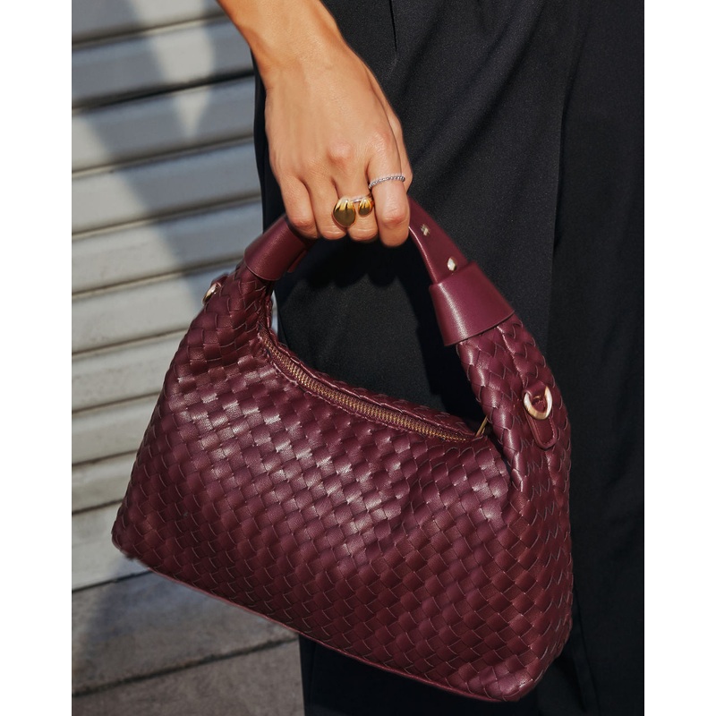 Wilder Woven Top Handle Bag|Burgundy|Black|Brown|O/S
