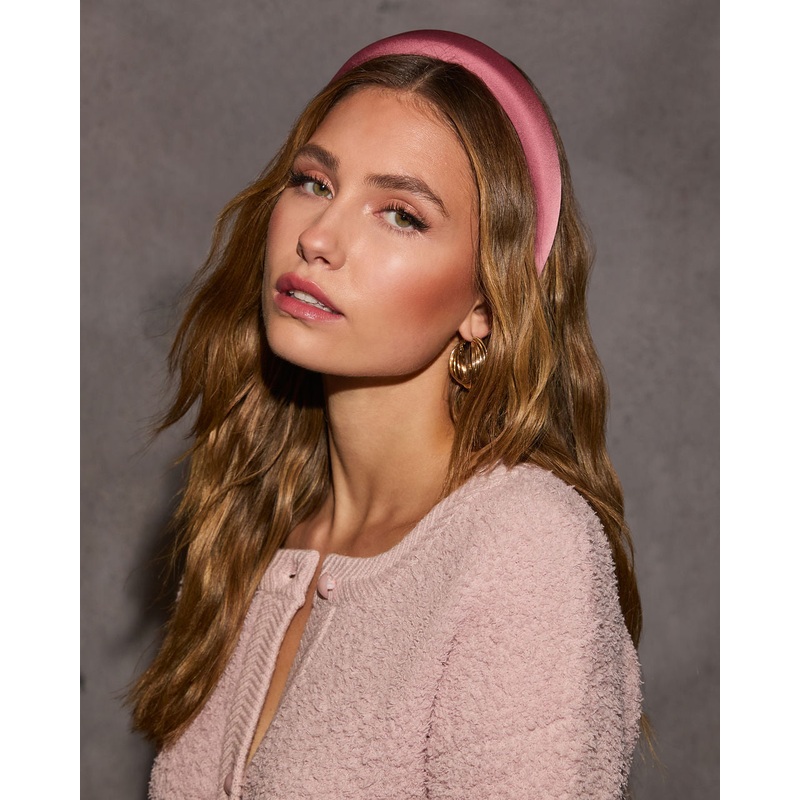 Celia Satin Headband|Light Pink|Green|O/S