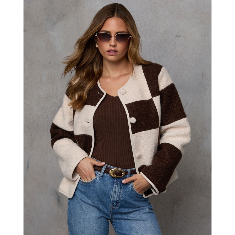 Cheyanne Colorblock Jacket|Brown/Cream|XS|S|M|L|XL