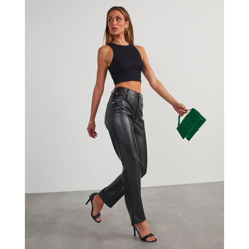 Claudette Faux Leather Pocketed High Waisted Pants