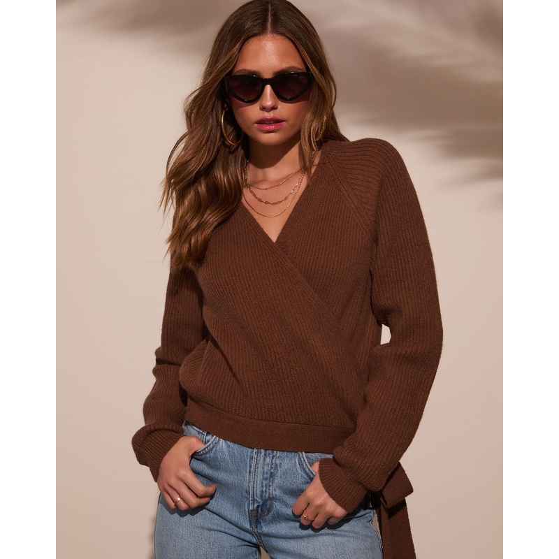 Falcone Surplice Wrap Sweater|Coffee|S|M|L