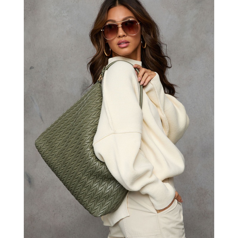 Fiona Woven Slouchy Tote|Sage|Black|O/S