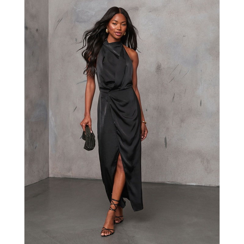 Jaelyn Halter Neck Satin Maxi Dress