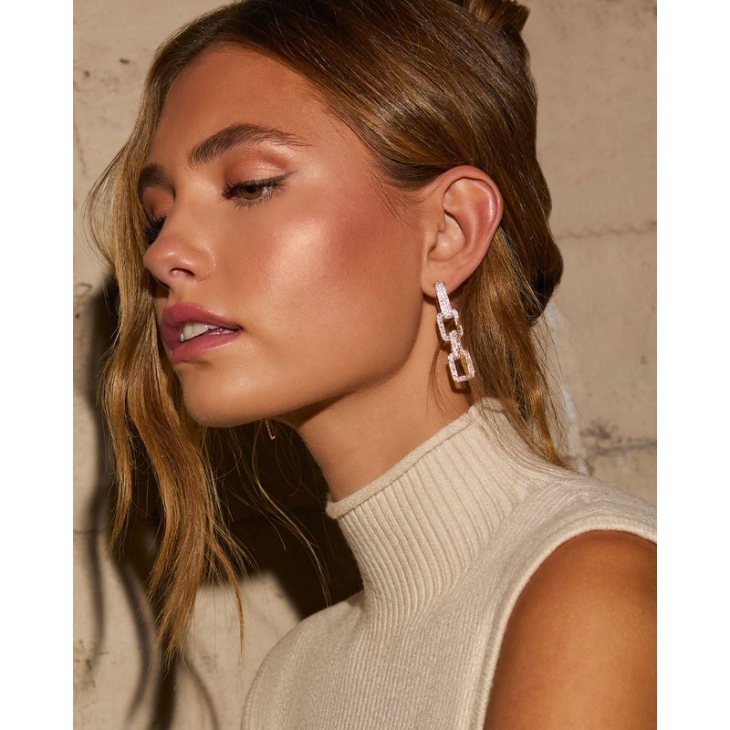 Linked Up Rhinestone Pave Chain Earrings