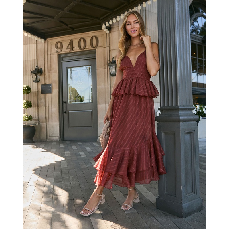 Love Waits Tiered Peplum Midi Dress