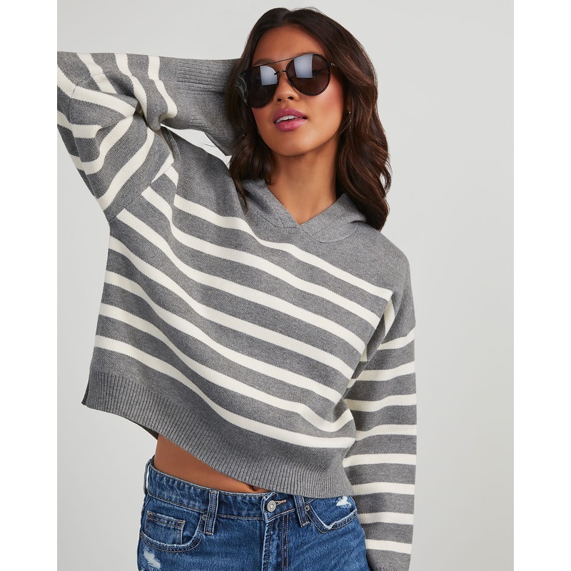 Milton Striped Hooded Sweater|Grey|XS|S|M|L|XL