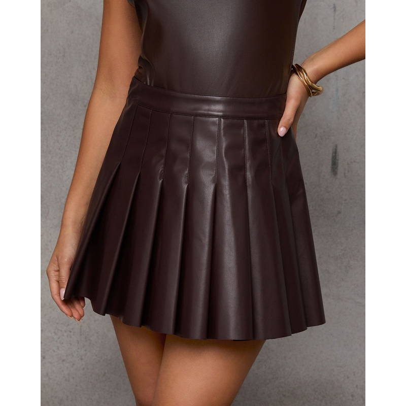 Pauline Pleated Leather Mini Skirt