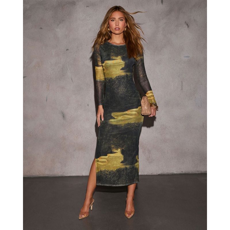 Raylynn Abstract Bodycon Midi Dress
