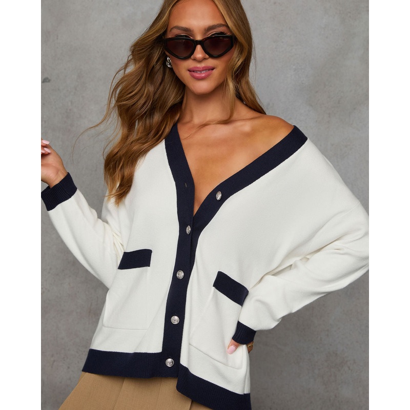 Right My Way Contrast Trim Cardigan