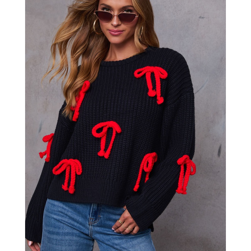 Sealed In Bow Detail Sweater|Navy/Red|XS|S|M|L|XL