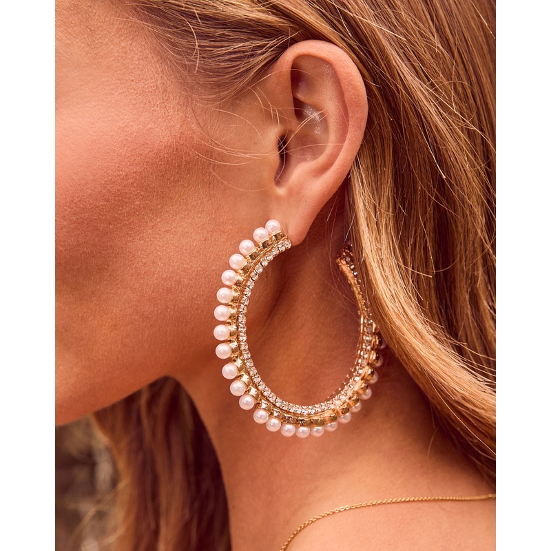 Tila Pearl Hoop Earrings|Gold|O/S