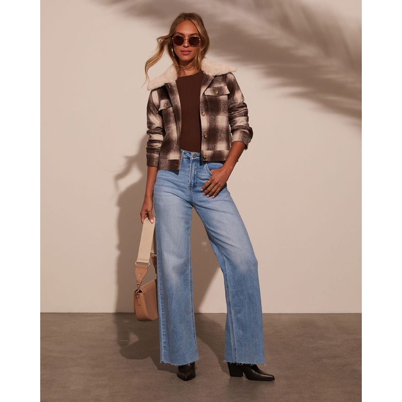 Warm Feels Fur Collar Plaid Jacket