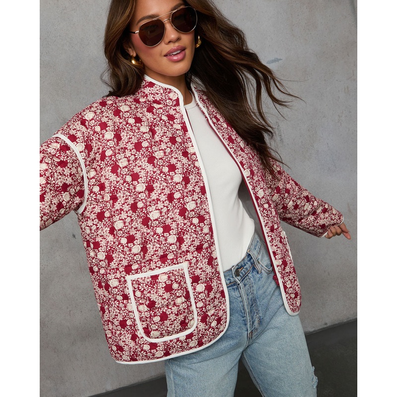 Warm Rose Quilted Zip Up Jacket