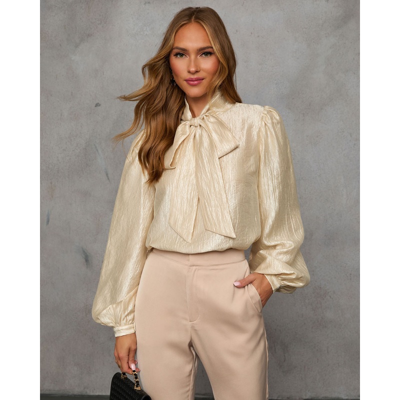 Haylen Necktie Blouse|Gold|XS|S|M|L|XL