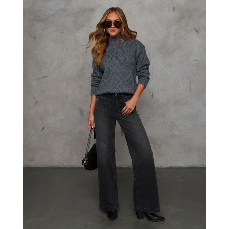 Joan Cable Knit Sweater|Charcoal|Cobalt|Heather Grey|Pink|XS|S|M|L|XL