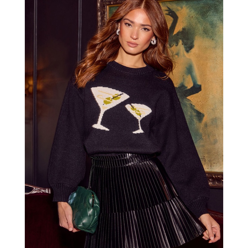 Martini Sips Graphic Sweater|Black|XS|S|M|L|XL