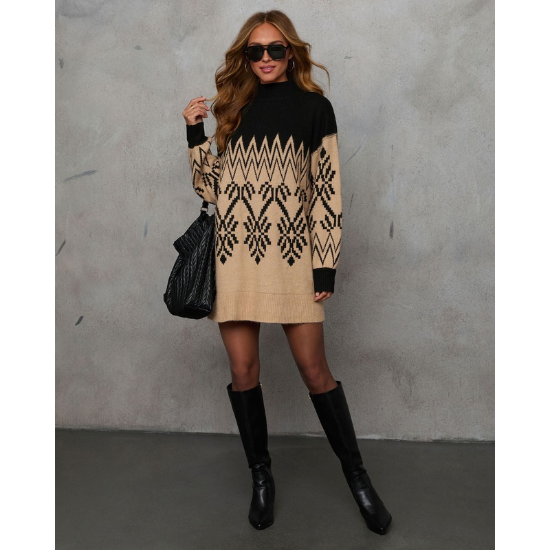 Nelma Abstract Mockneck Sweater Dress