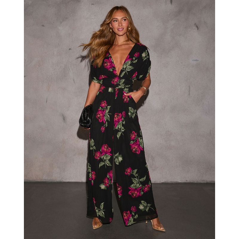 Santana Plunging Neckline Floral Jumpsuit