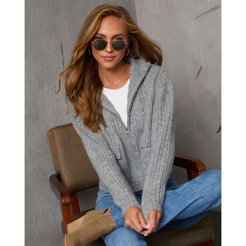 See You Soon Ribbed High Neck Cardigan