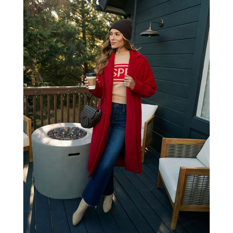 Snowbound Pocketed Coat|Red|XS|S|M|L|XL