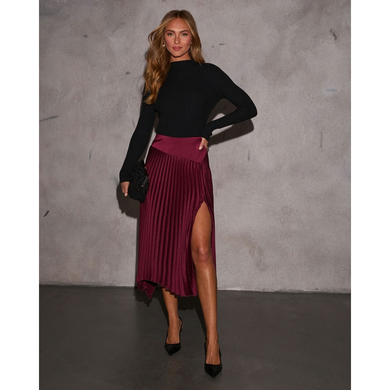 Social Gather Asymmetric Pleated Midi Skirt