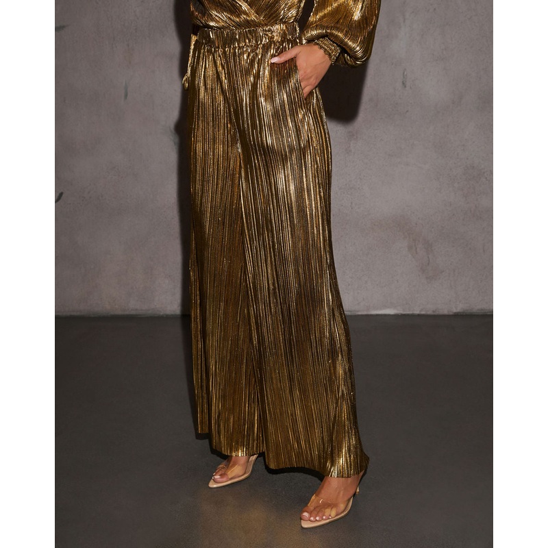 Starry Night Pleated Metallic Wide Leg Pants