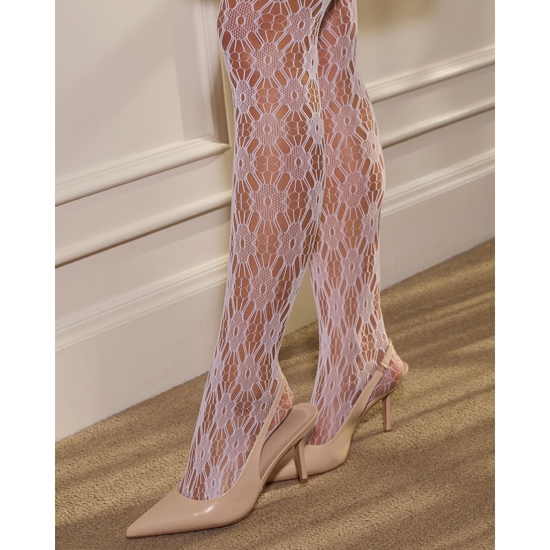 Sugar Plum Floral Lace Tights|White|O/S