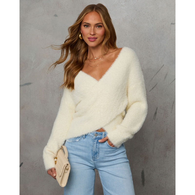 Swiss Alps Fuzzy Surplice Sweater