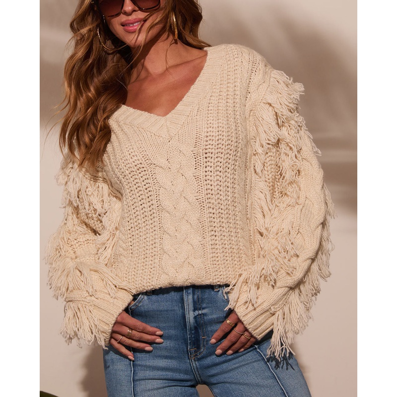 By The Fire Fringe Cable Knit Sweater