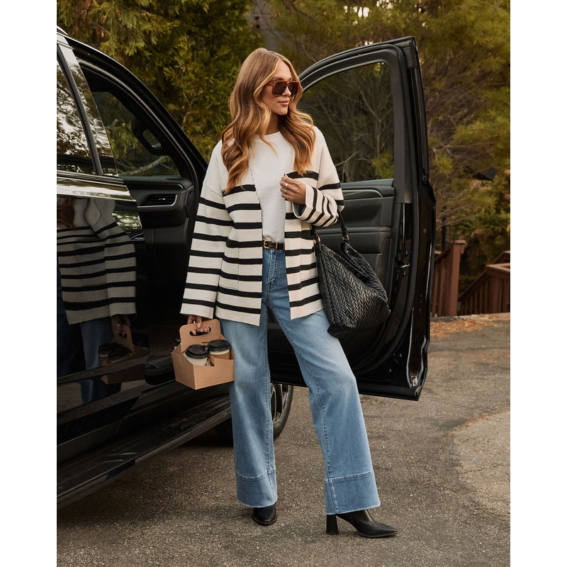 Cabin Chic Striped Cardigan|White/Black|XS/S|M/L