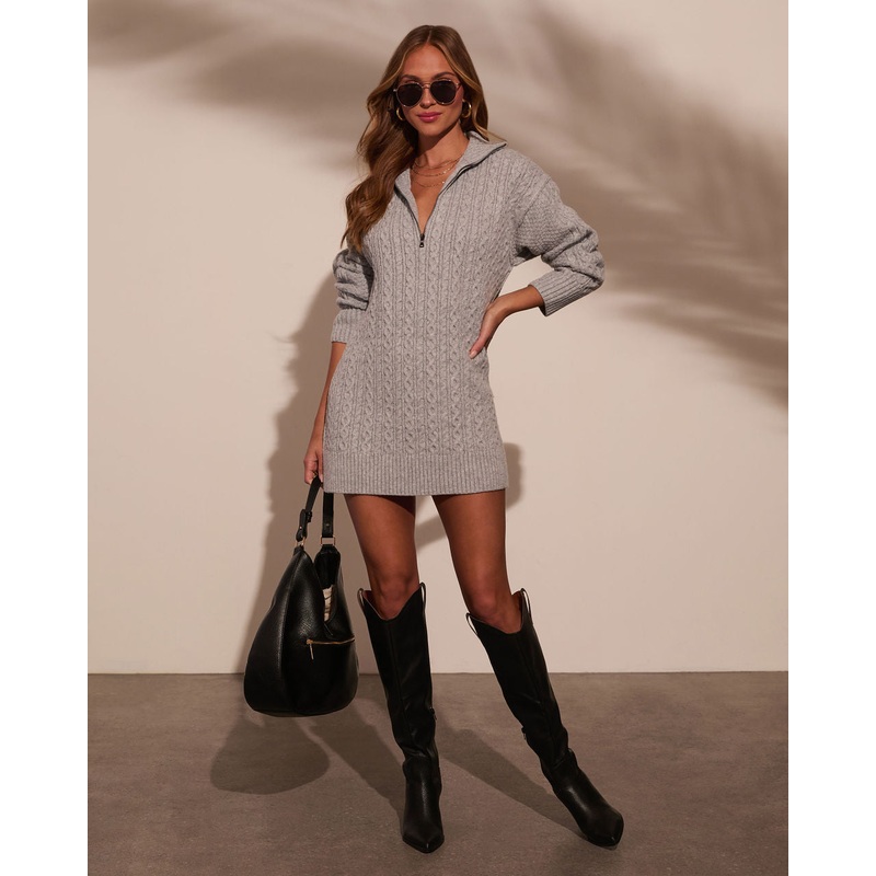Darla Quarter Zip Cable Knit Sweater Dress
