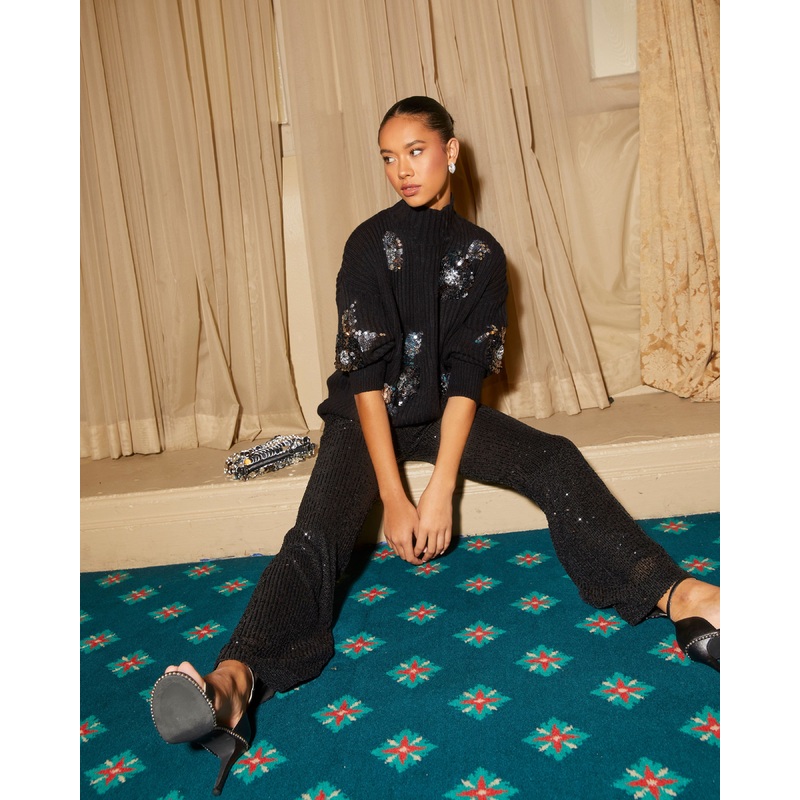 Diva Sequin Flare Pants|Black|Cream|XS|S|M|L|XL