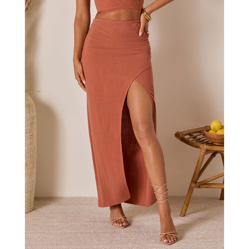 Emiliana Wrap Linen Maxi Skirt